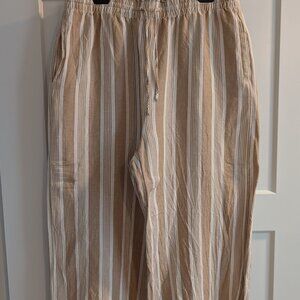 Madewell Linen Blend Striped Cropped Wide Leg Pants